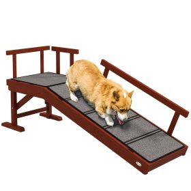 PawHut Dog Ramp, Dog Stairs for Small, Medium & Large Dogs, Pet Ramp for Bed or Couch with Removable Guardrails, Non-Slip Surface, 49" Long, Brow